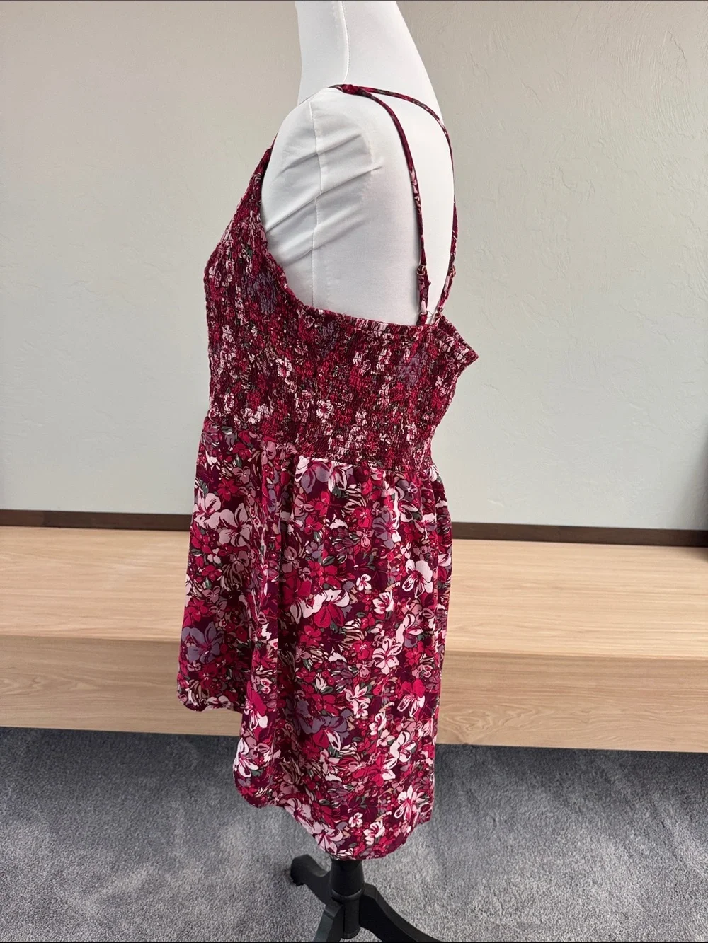 Maurices Floral Smocked Camisole in Burgundy and Pink - NWOT - Picture 4 of 8